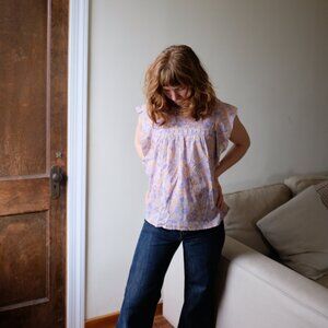 Josepha Floral Ruffle Purple and Yellow Blouse